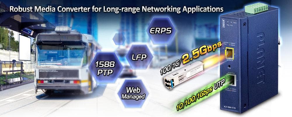 IGT-900-1T1S — Industrial 1-Port 10/100/1000T + 1-Port 100/1000/2500X SFP Managed Media Converter, vista 4