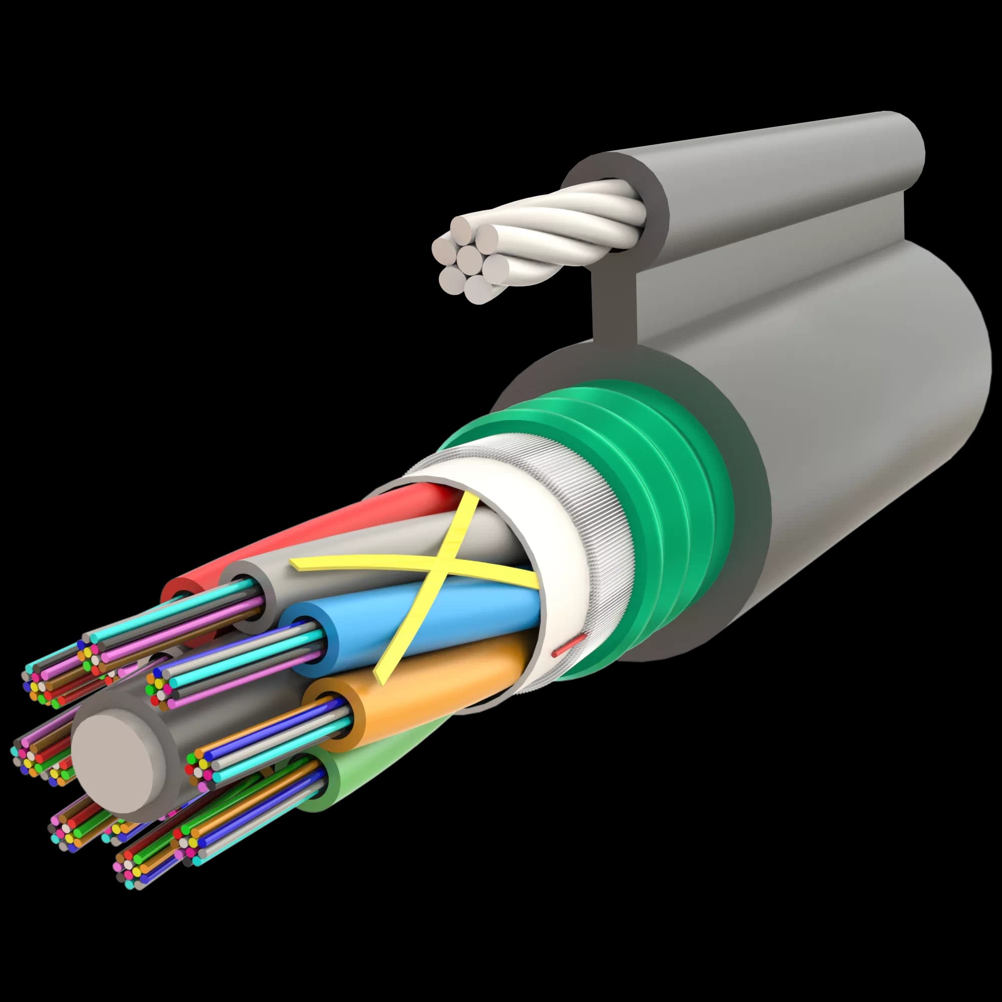 Fig-8 Steel Messenger Steel Armoured Gel-Filled Dry Core Multi Loose Tube Single Jacket Cable 96F - AT-D1Q(ZN-GY)(SR)2YT - 12.5x20mm