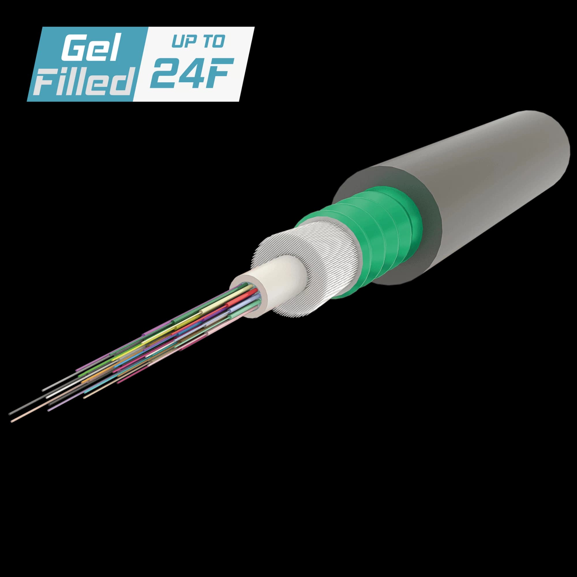 Steel-Armoured Central Loose Tube Fiber Optic Cable | Gel-Filled | U-DQ(ZN-GY)(SR)H | Up to 24F | 2000 meters