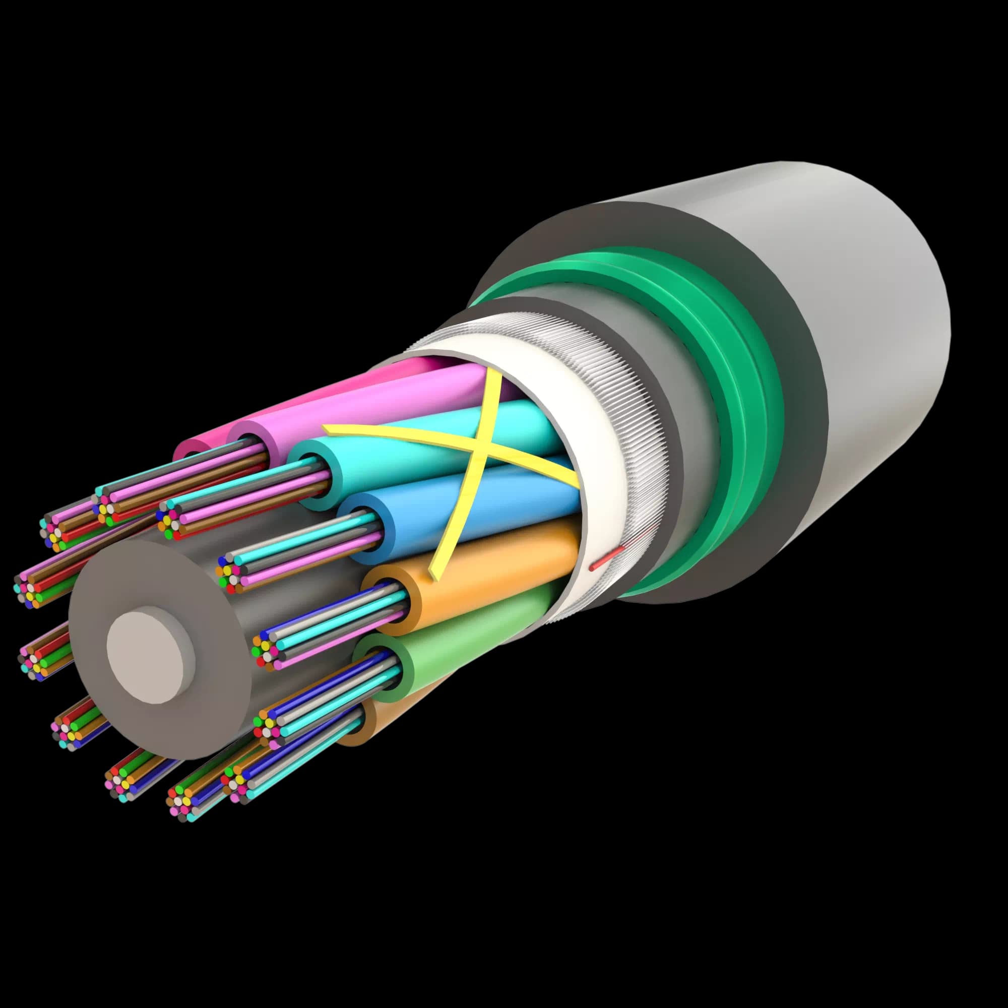 Double Jacketed Steel Armoured Multi Loose Tube Fiber Optic Cable | Gel-Filled Dry Core | AT-D1Q(ZN-GY)2Y(SR)2Y | Up to 144F
