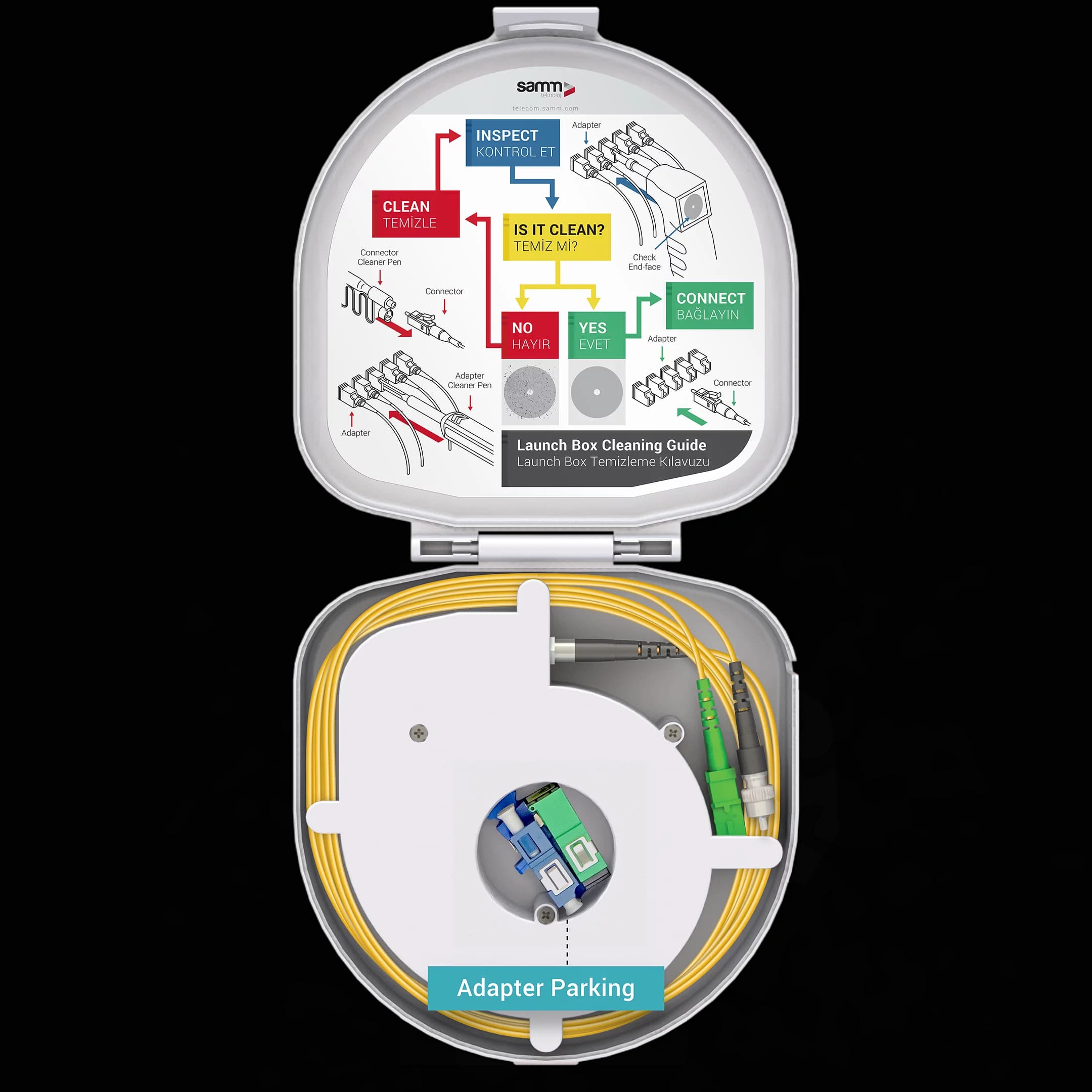 Through Type Fiber Optic OTDR Launch Box | Single Mode G652.D | SC APC/FC UPC | 1000 meters, vista 6