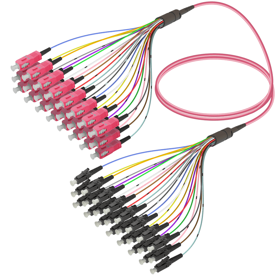 SC/UPC-LC/UPC | 24 Fibers Fanout | Multi Mode G651.OM4 | 3.0/0.9mm