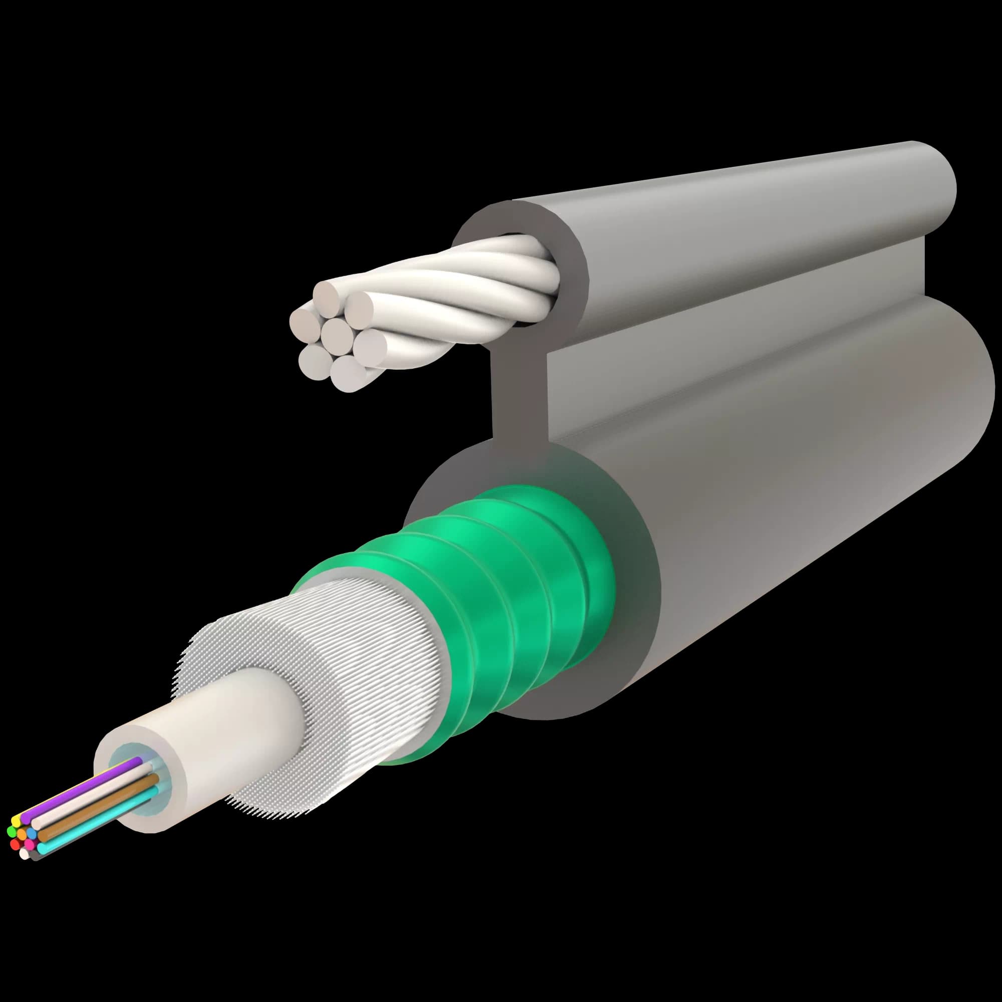 Fig-8 Steel Messenger Steel Armoured Gel-Filled Dry Core Central Loose Tube Single Jacket Cable 4F to 24F - A-D1Q(ZN-GY)(SR)2YT - 7.8x14.4mm