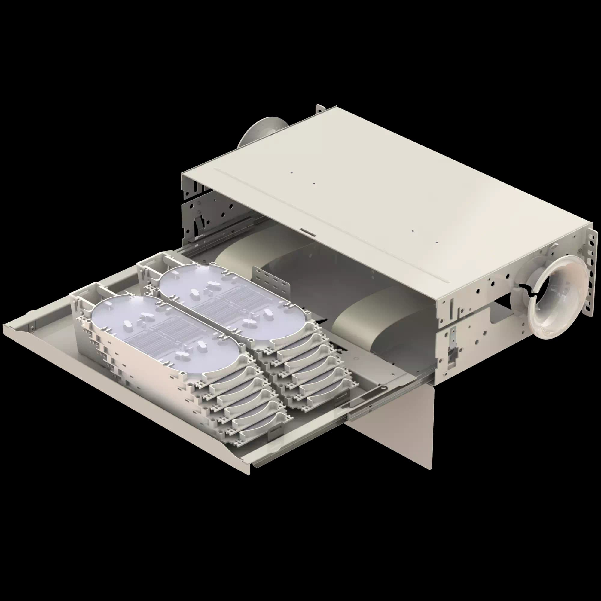 3U 19"/21" FSSHD High Density Fiber Splice Shelves | Up to 288F FSSHD 19/21-3U-12T(24F)/12T(24F)-288