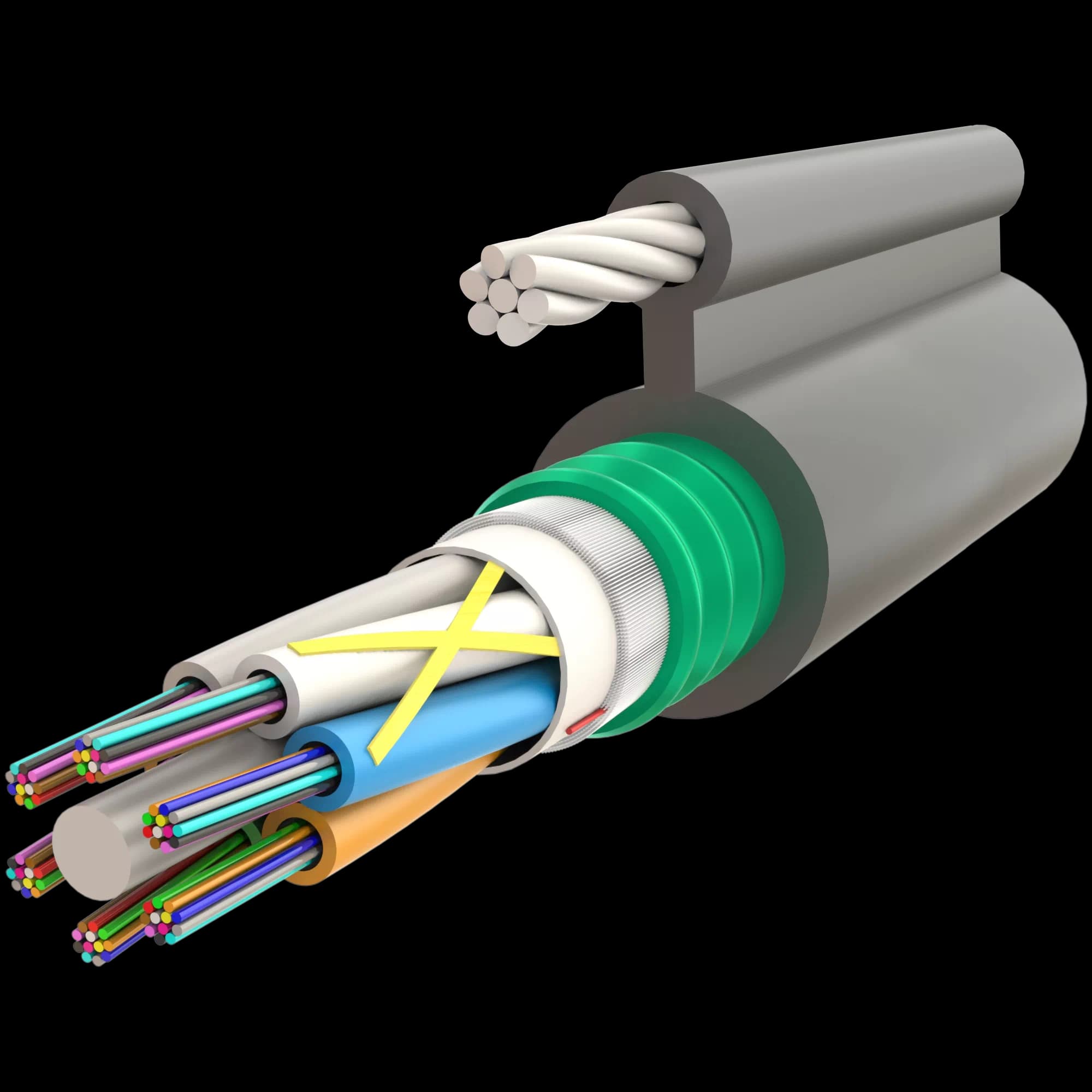 Fig-8 Steel Messenger Steel Armoured Gel-Filled Dry Core Multi Loose Tube Single Jacket Cable 2F to 72F - AT-D1Q(ZN-GY)(SR)2YT - 11.2x19mm