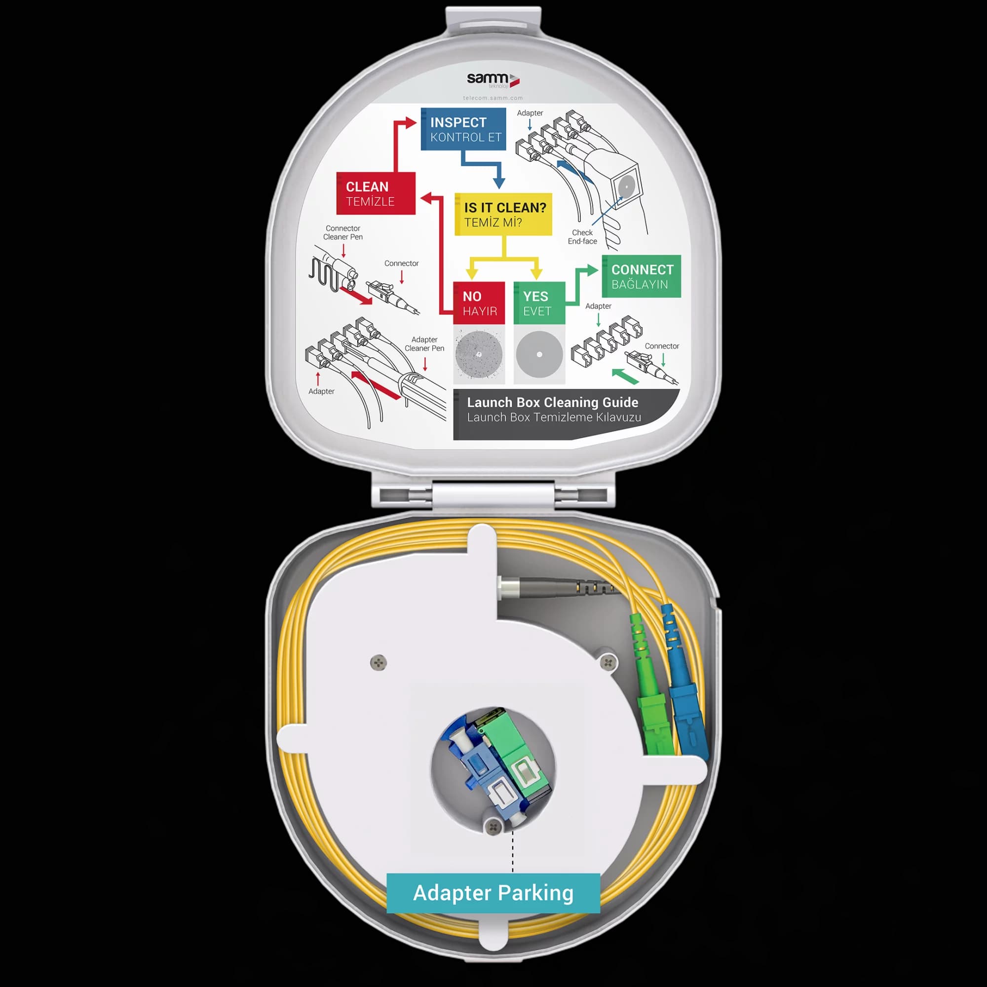 Through Type Fiber Optic OTDR Launch Box | Single Mode G657.A2 | SC UPC/SC APC | 2000 meters, vista 6
