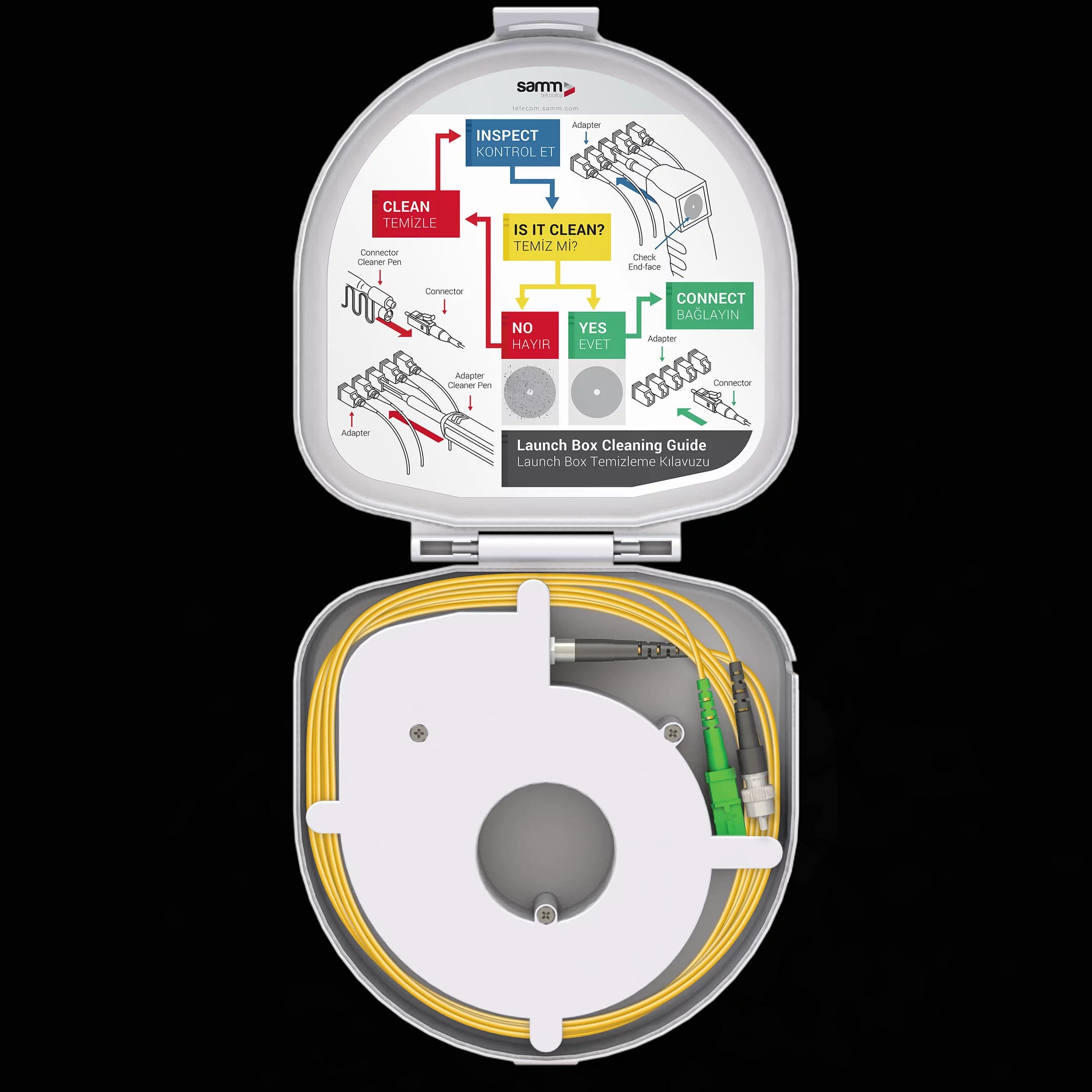 Through Type Fiber Optic OTDR Launch Box | Single Mode G652.D | SC APC/FC UPC | 1000 meters, vista 2