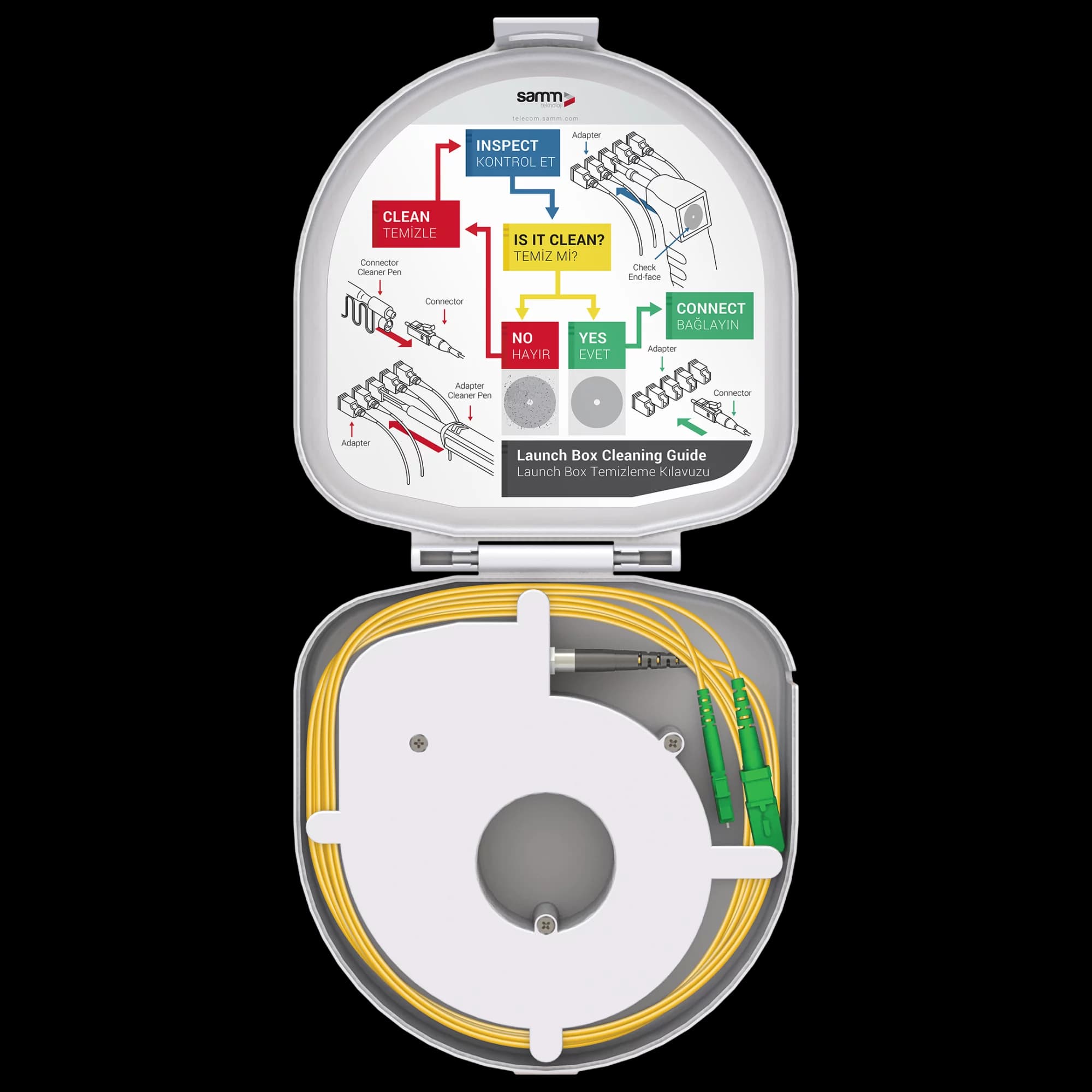 Through Type Fiber Optic OTDR Launch Box | Single Mode G657.A2 | SC APC/LC APC | 1000 meters, vista 2