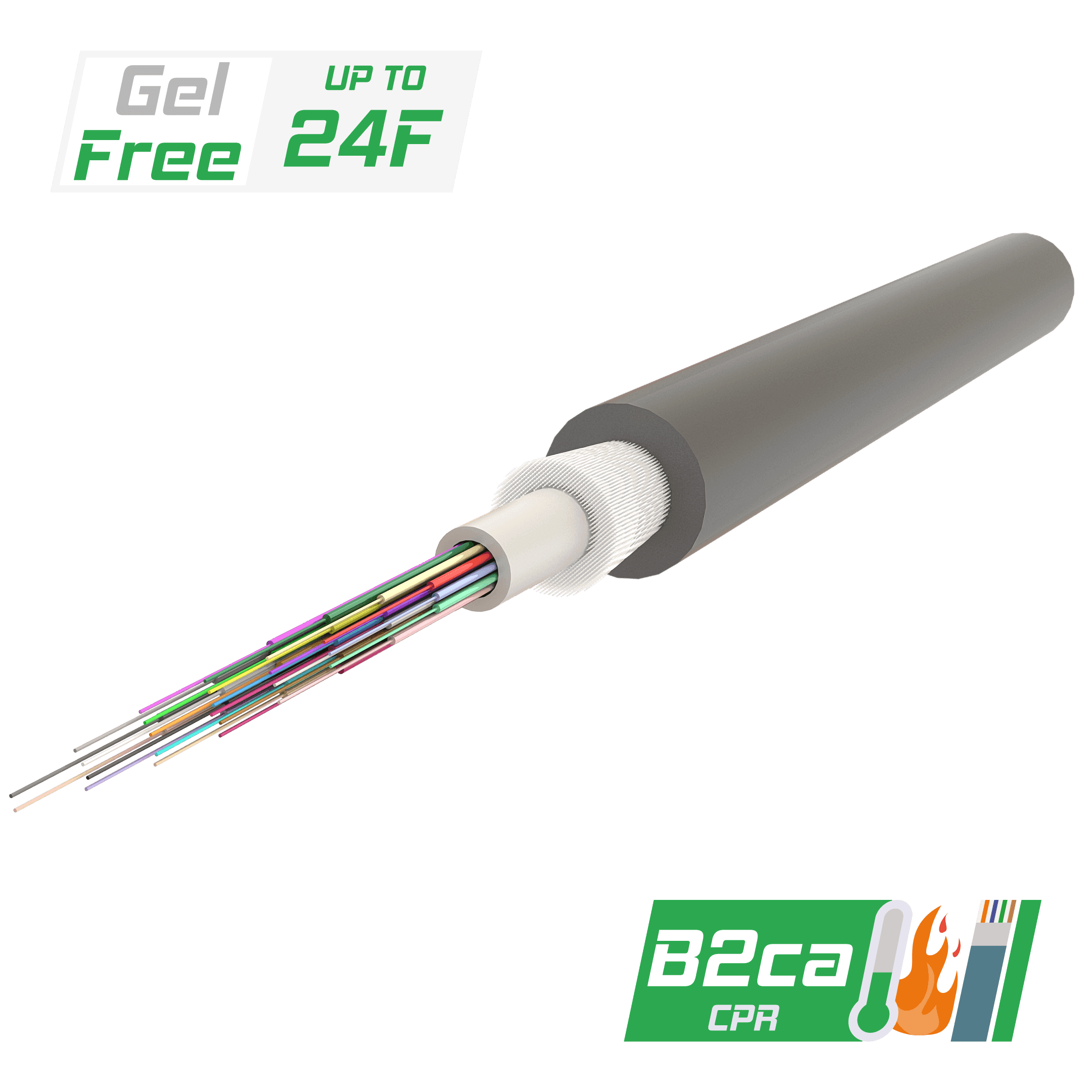 Central Loose Tube Fiber Optic Cable | Gel-Free | U-BQ(ZN-GY)BH | CPR:B2ca | Up to 24F | 1000 meters