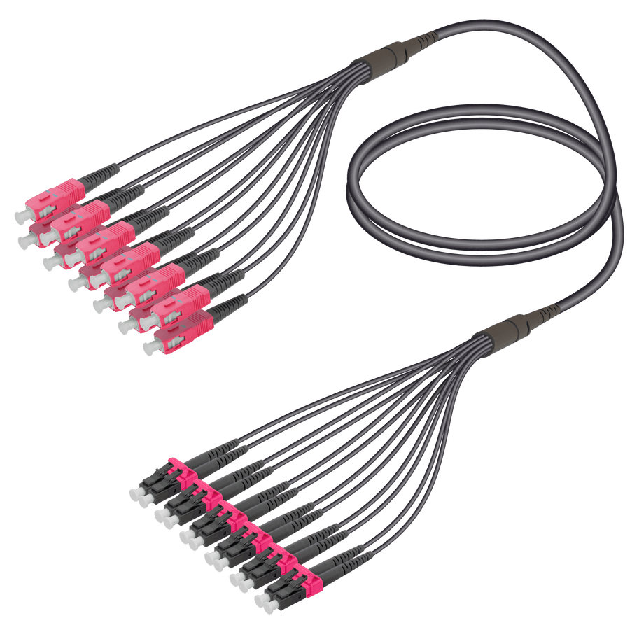 SC/UPC-LC/UPC | 12 Fibers Universal Fanout | Multi Mode G651.OM4 | 4.8/1.8mm