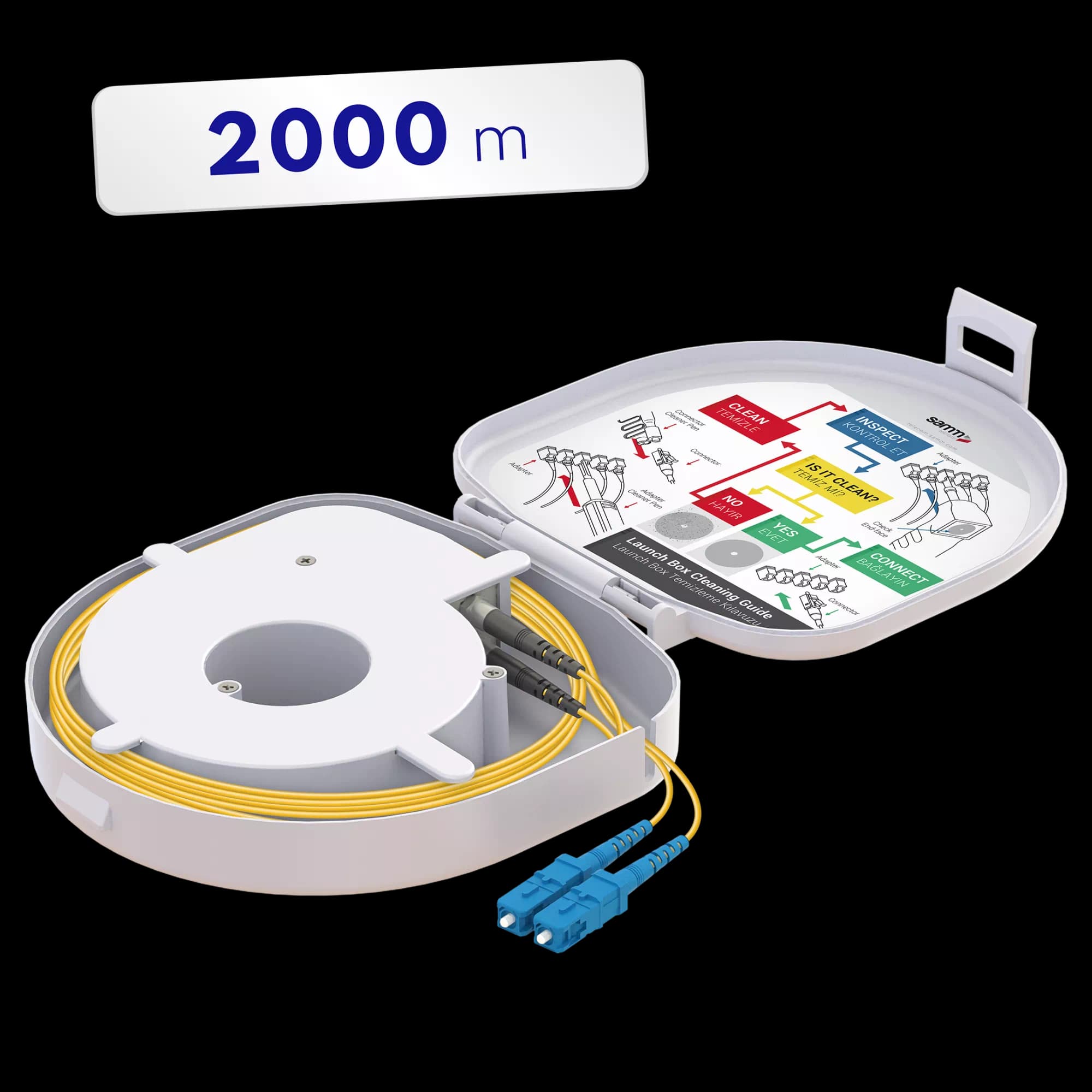Through Type Fiber Optic OTDR Launch Box | Single Mode G657.A2 | SC UPC/SC UPC | 2000 meters