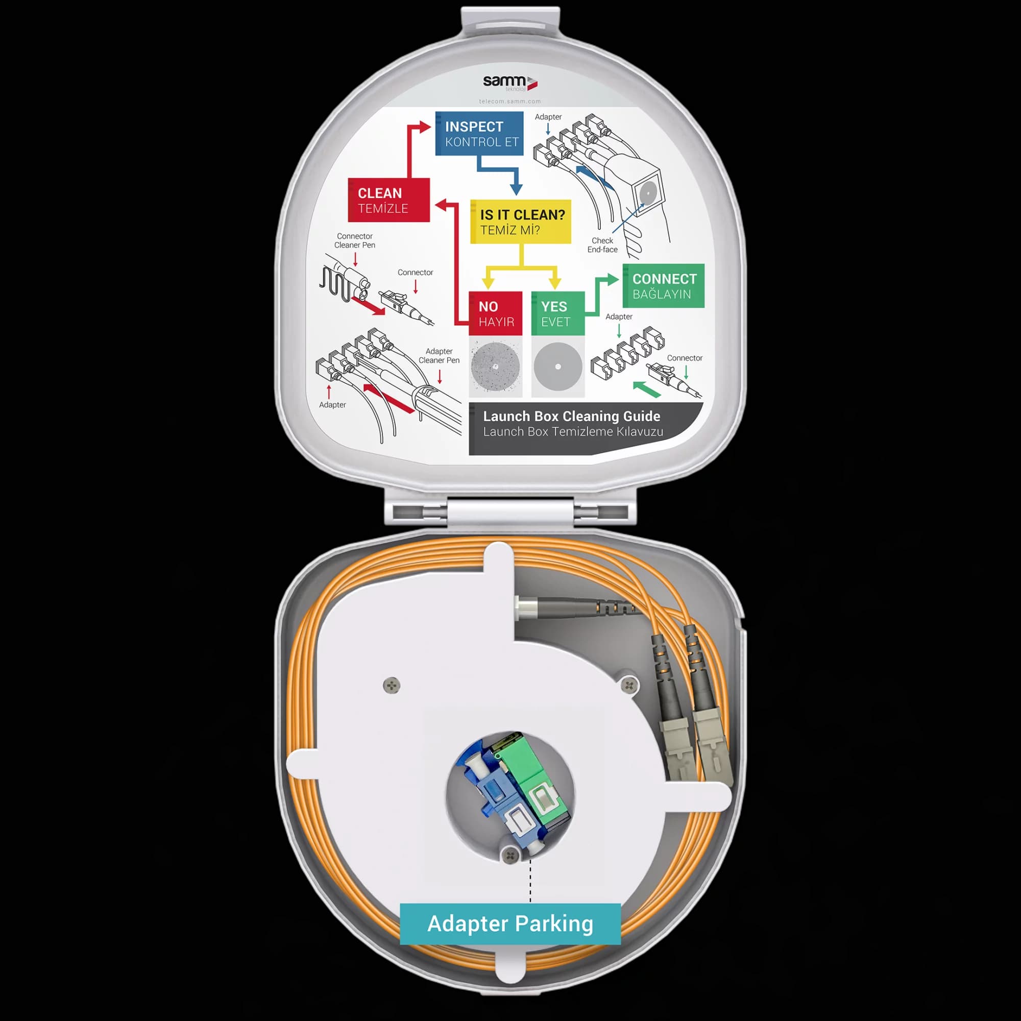 Through Type Fiber Optic OTDR Launch Box | Multi Mode G651.OM1 | SC UPC/SC UPC | 150 meters, vista 6