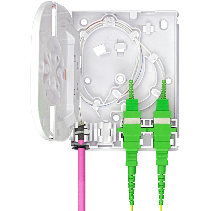 Indoor Termination Box | 2 Patch 4 Fibers 2 Ports | Compact Vertical Design, vista 2