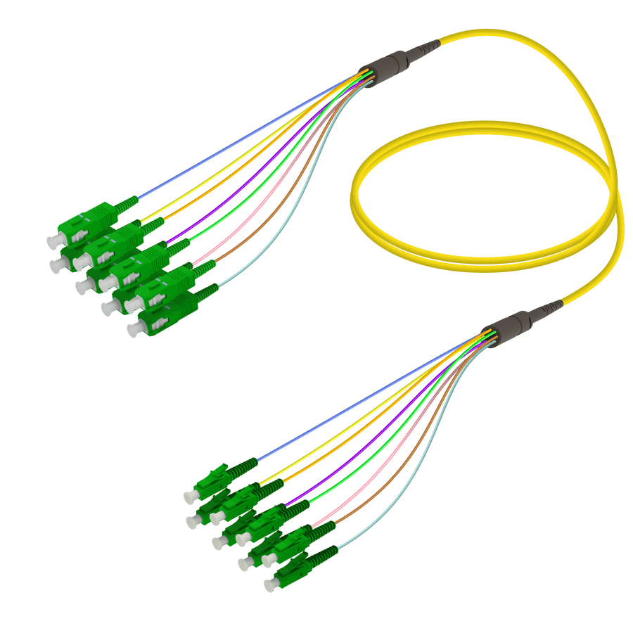 SC/APC-LC/APC | 8 Fibers Fanout | Single Mode G657.A2 | 3.0/0.9mm