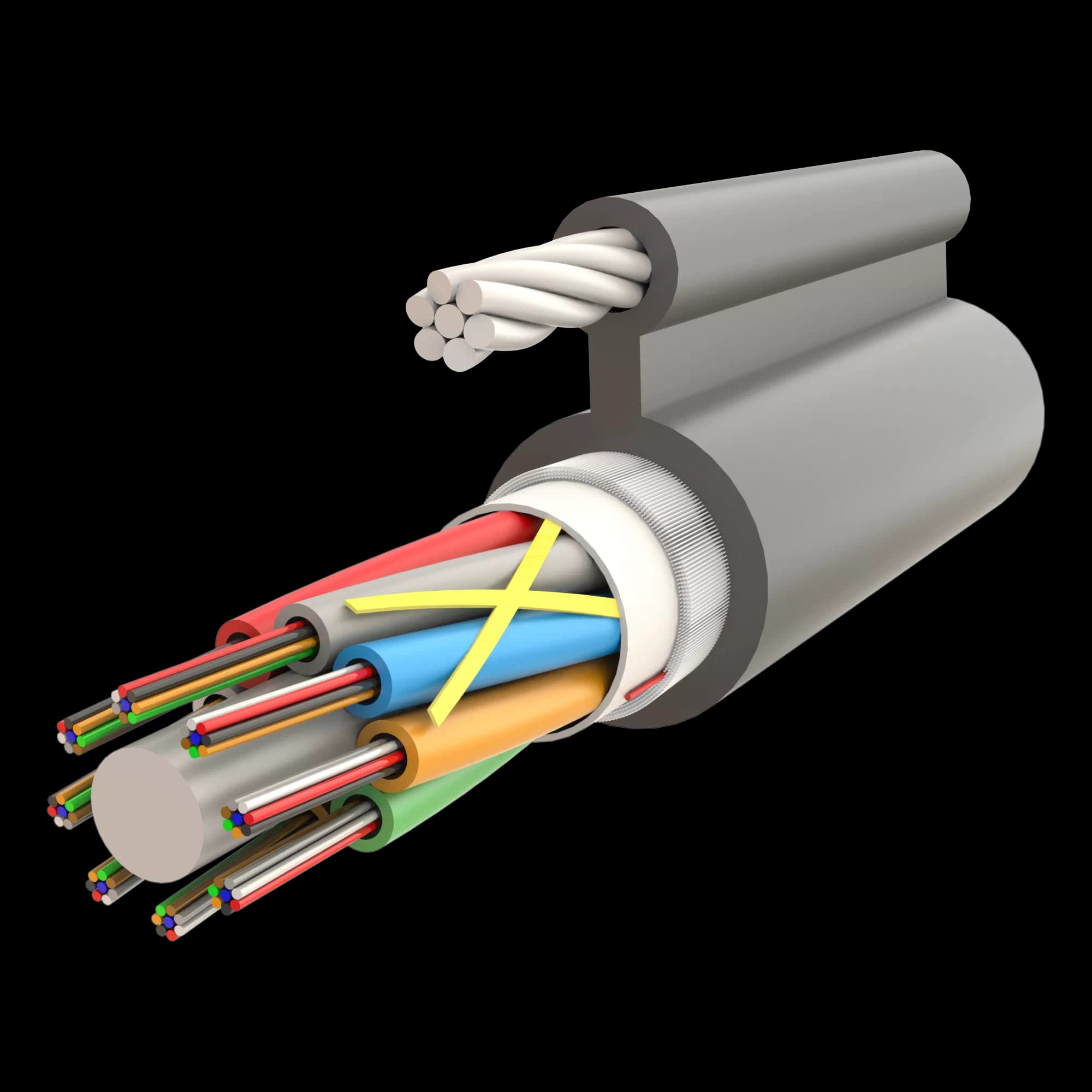 Fig-8 Steel Messenger Gel-Filled Dry Core Non-Armoured Multi Loose Tube Single Jacket Cable 96F - AT-D1Q(ZN-GY)2YT - 11.2x18.7mm