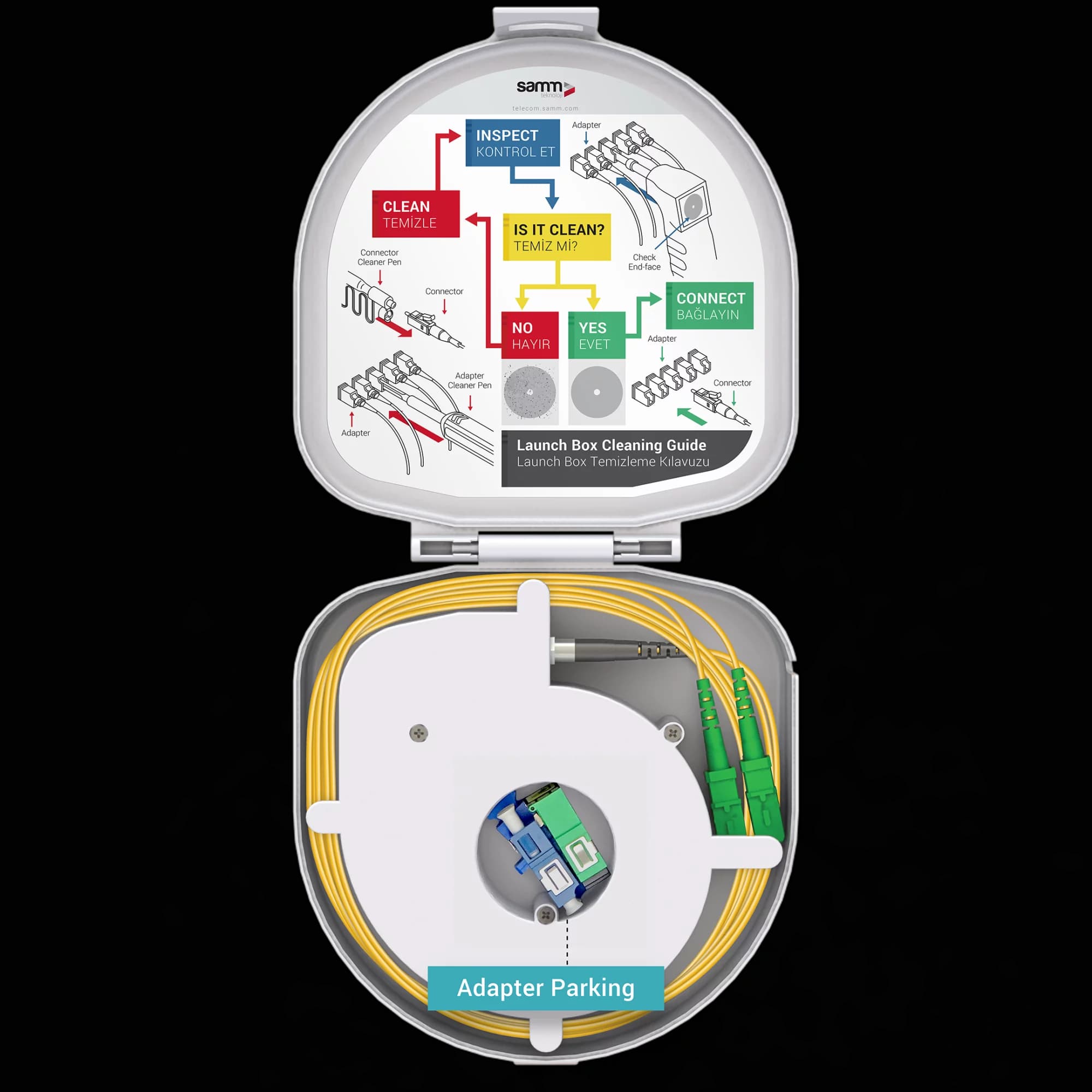 Through Type Fiber Optic OTDR Launch Box | Single Mode G657.A2 | SC APC/SC APC | 1000 meters, vista 6