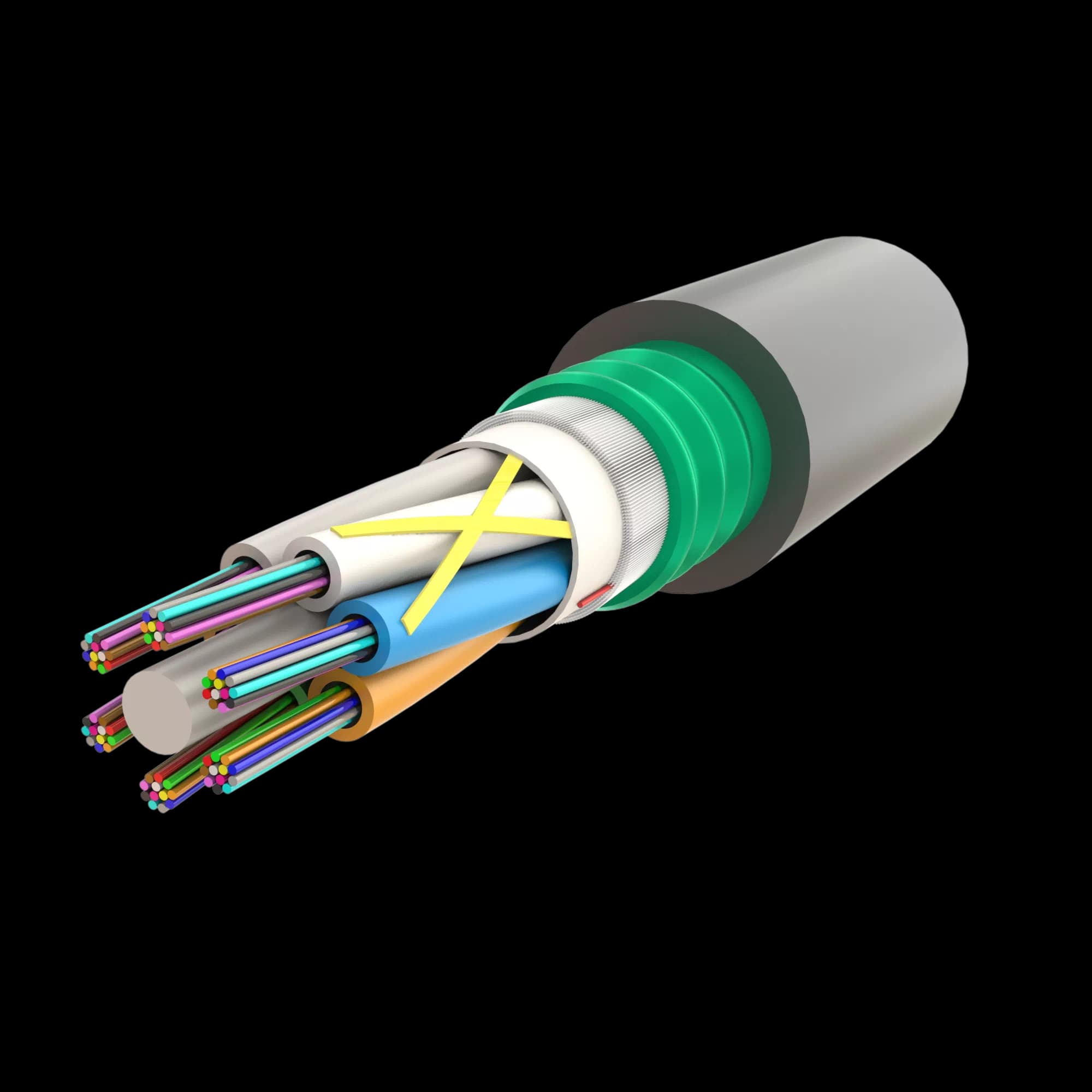 Corrugated Steel-Armoured Multi Loose Tube Fiber Optic Cable | Gel-Filled | UT-D1Q(ZN-GY)(SR)H | Up to 72F | Universal