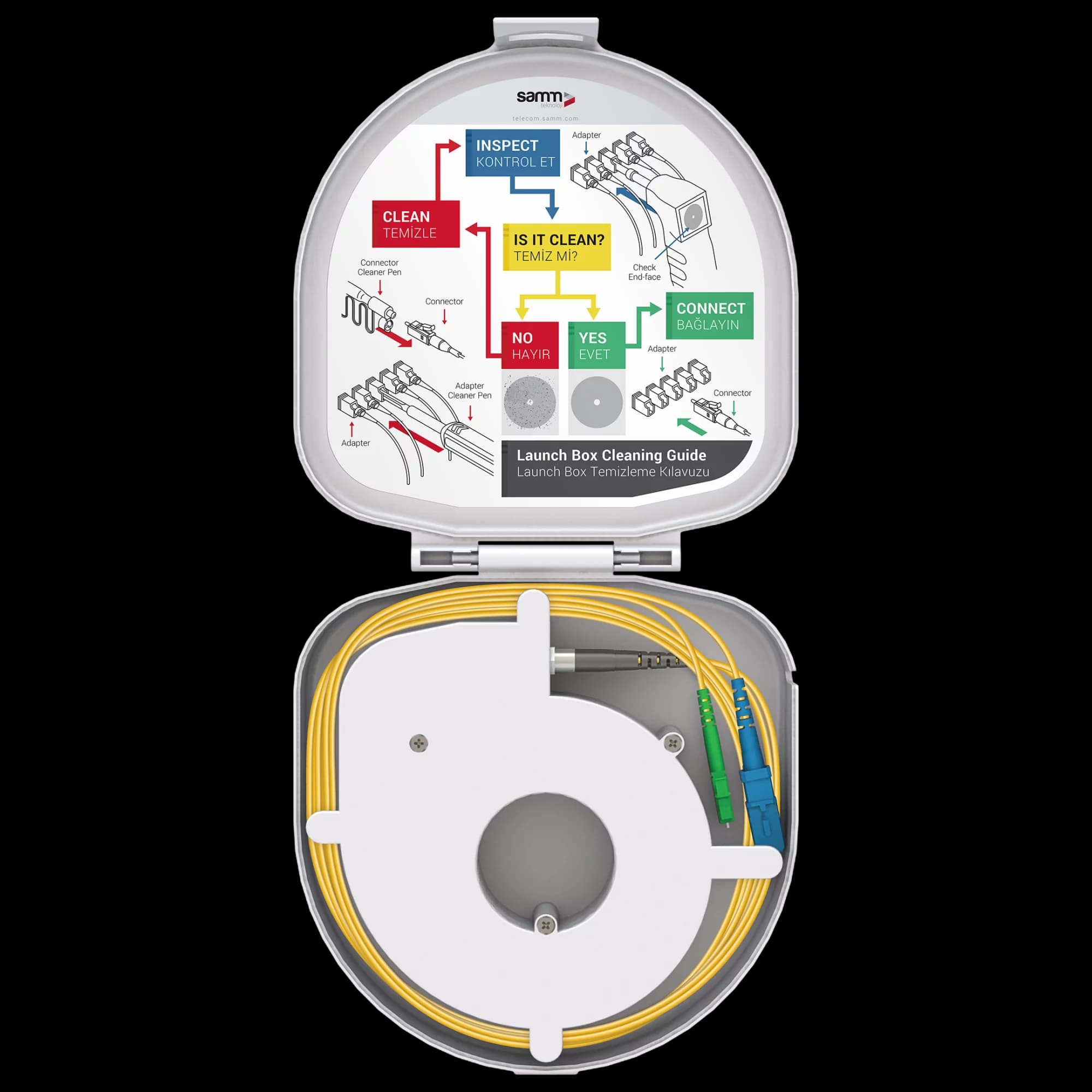 Through Type Fiber Optic OTDR Launch Box | Single Mode G657.A2 | SC UPC/LC APC | 1000 meters, vista 3