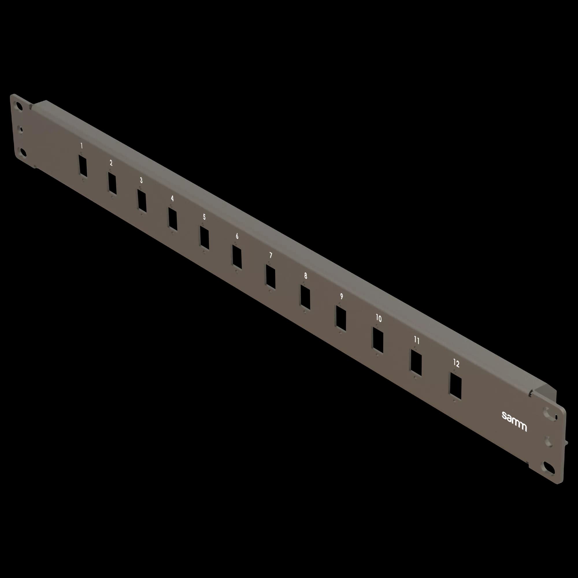 19” 1U, FP2 12 Simplex, Front Panel Frame for Fiber Adapters, Empty, Black