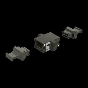 MTP Simplex Adapter | w/ Flange | Opposed Keys | 2 Dust Plugs US Conec (12216, 12219, 13773), vista 4