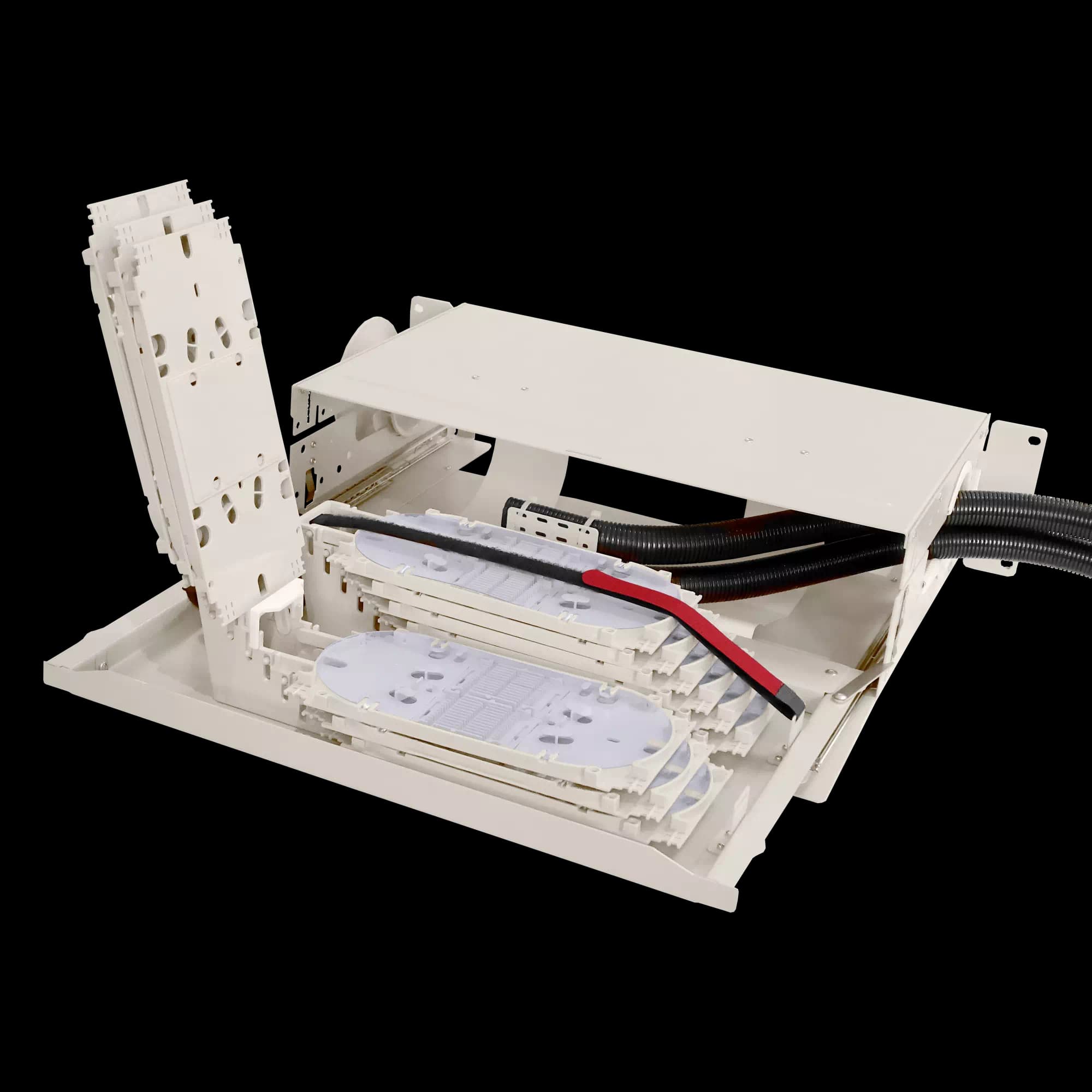 3U 19"/21" FSSHD High Density Fiber Splice Shelves | Up to 288F FSSHD 19/21-3U-12T(24F)/12T(24F)-288, vista 3