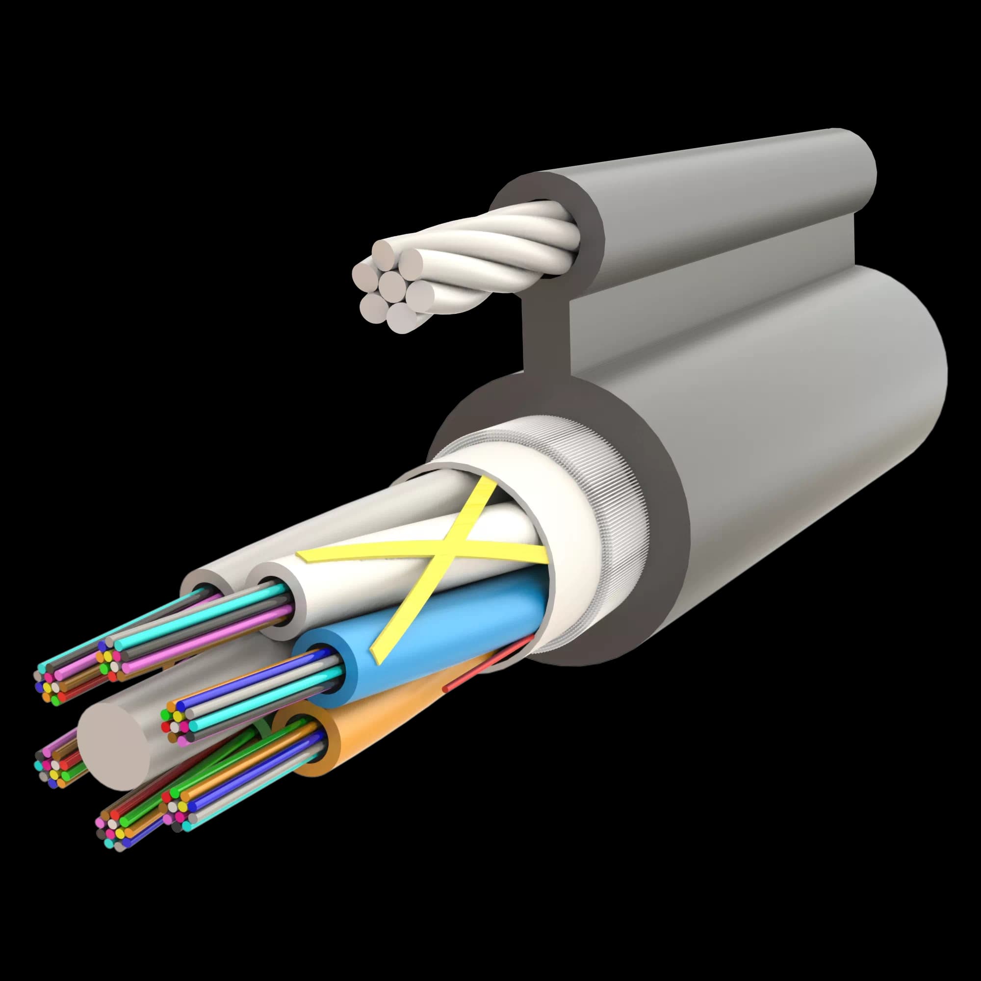 Fig-8 Steel Messenger Gel-Filled Dry Core Non-Armoured Multi Loose Tube Single Jacket Cable 2F to 72F- AT-D1Q(ZN-GY)2YT - 9.8x17.6mm