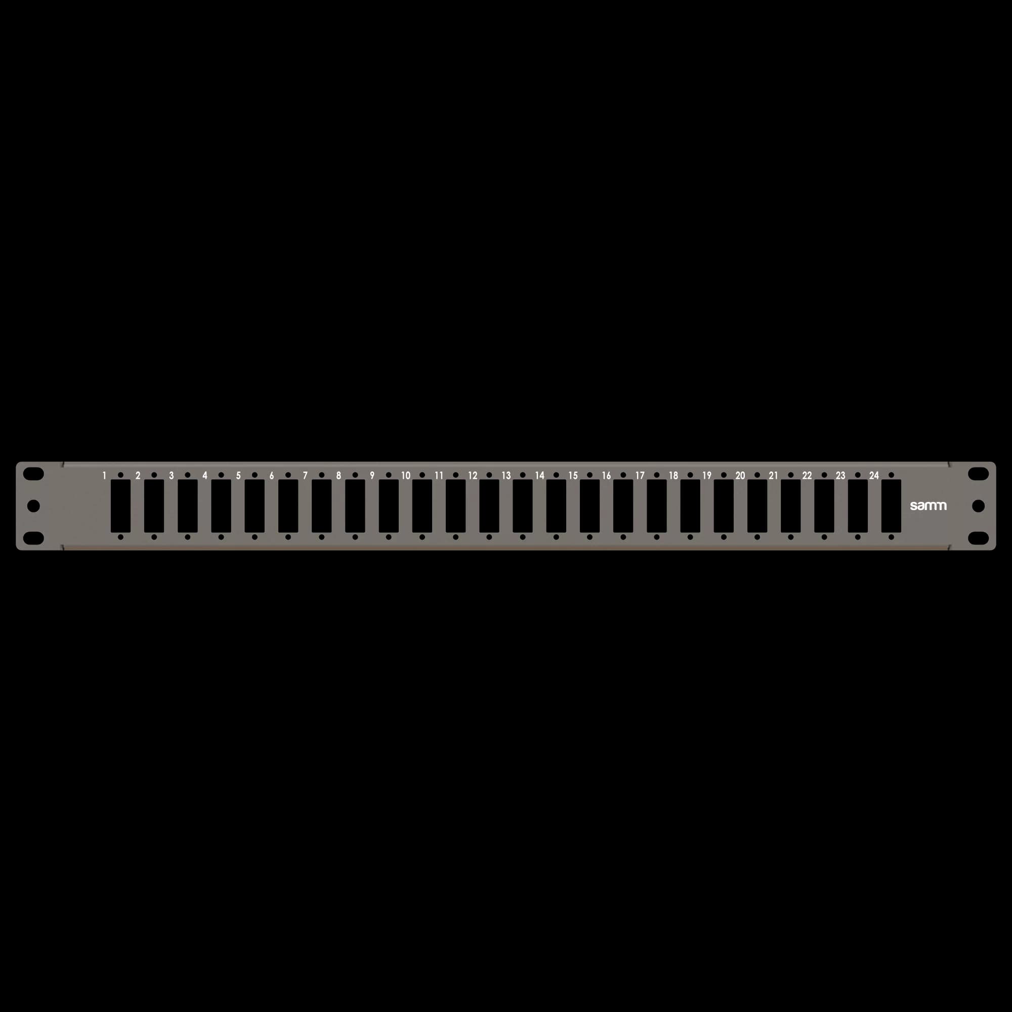 19” 1U, FP5 24 Duplex, Front Panel Frame for Fiber Adapters, Empty, Black, vista 2