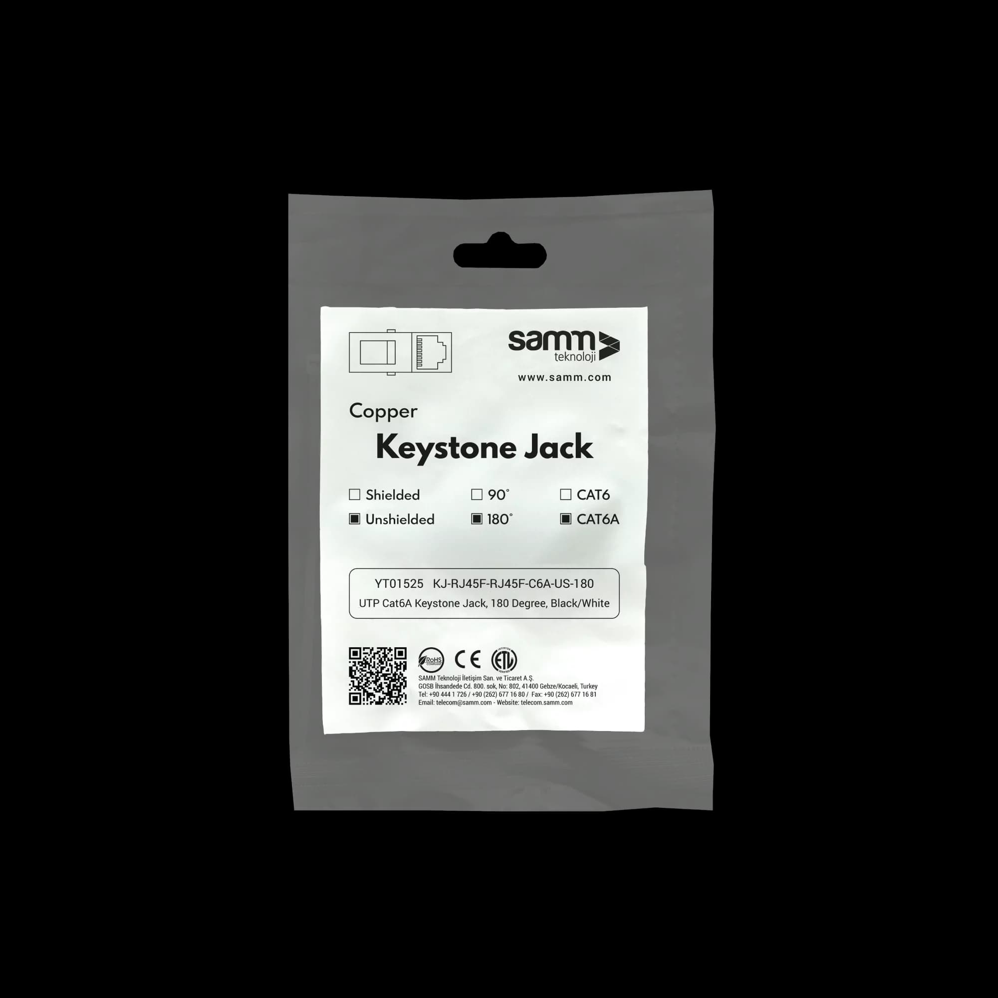 CAT6A Jack to Jack Keystone 180° | Unshielded, vista 4