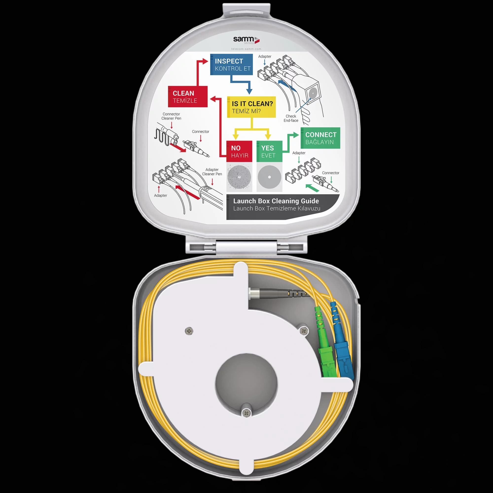 Through Type Fiber Optic OTDR Launch Box | Single Mode G657.A2 | SC UPC/SC APC | 2000 meters, vista 2