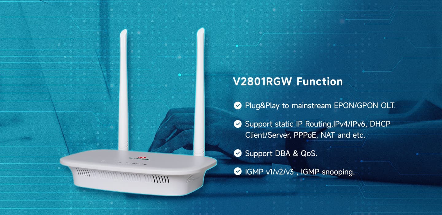 V2801RGW — 1GE+Wi-Fi 4 ONU, vista 8
