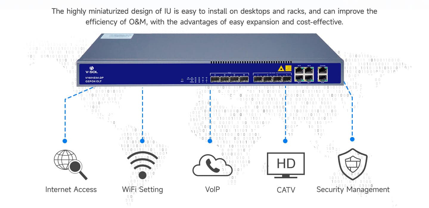 V1601E04-DP/BT — 4 Port EPON OLT, vista 8