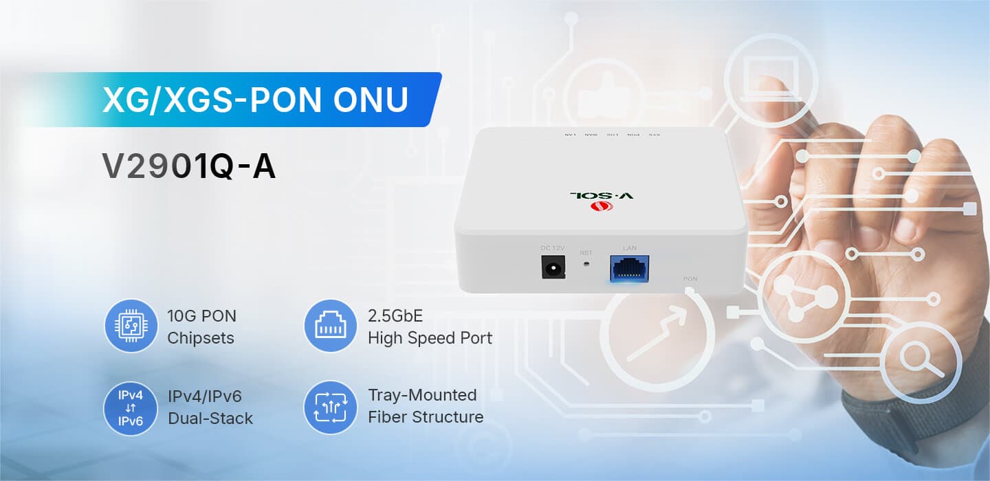 V2901Q-A — 10G PON+2.5GbE ONU, vista 5