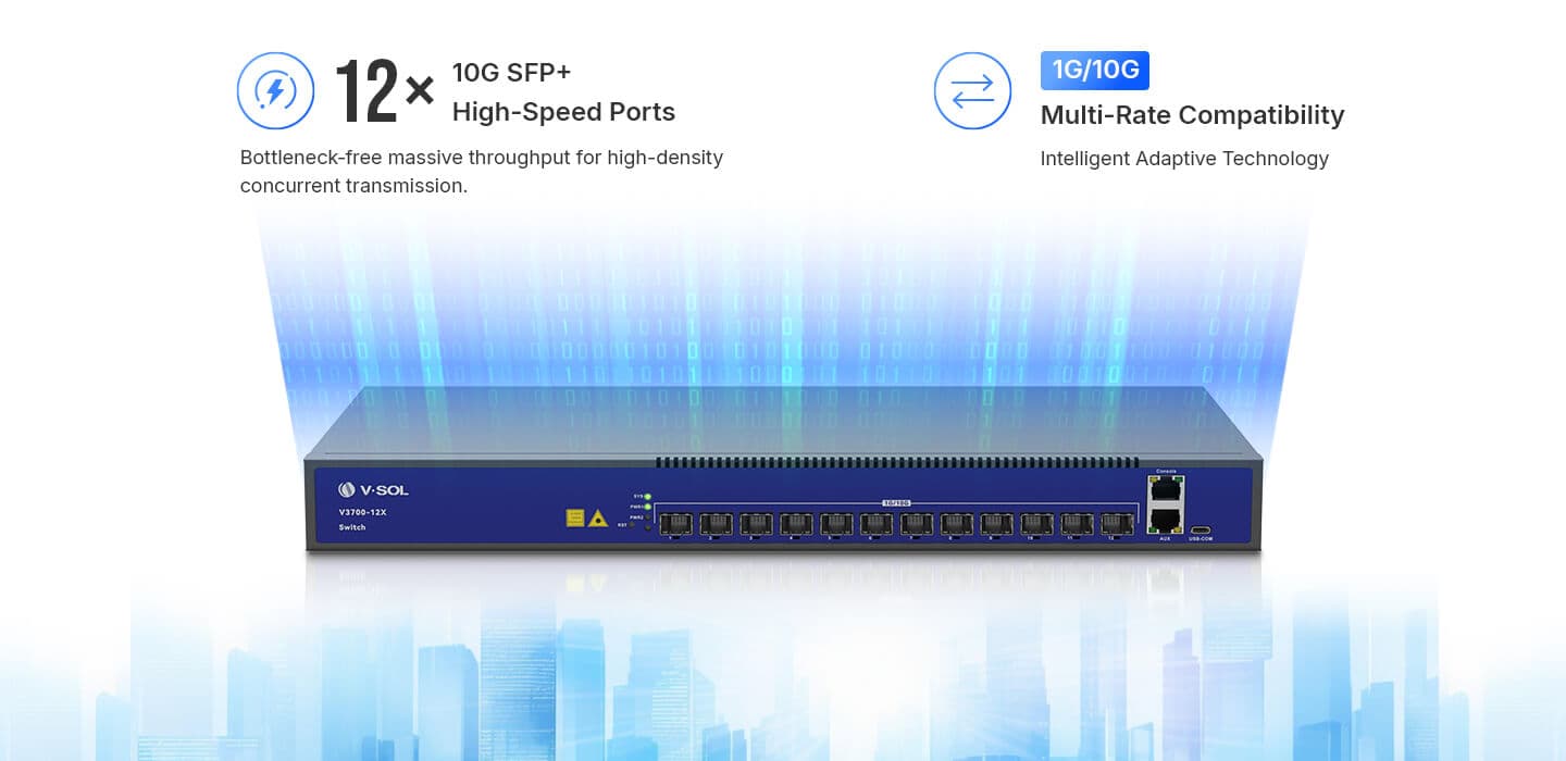 V3700-12X — 12 Ports 10G L3 Management Ethernet Switch, vista 8