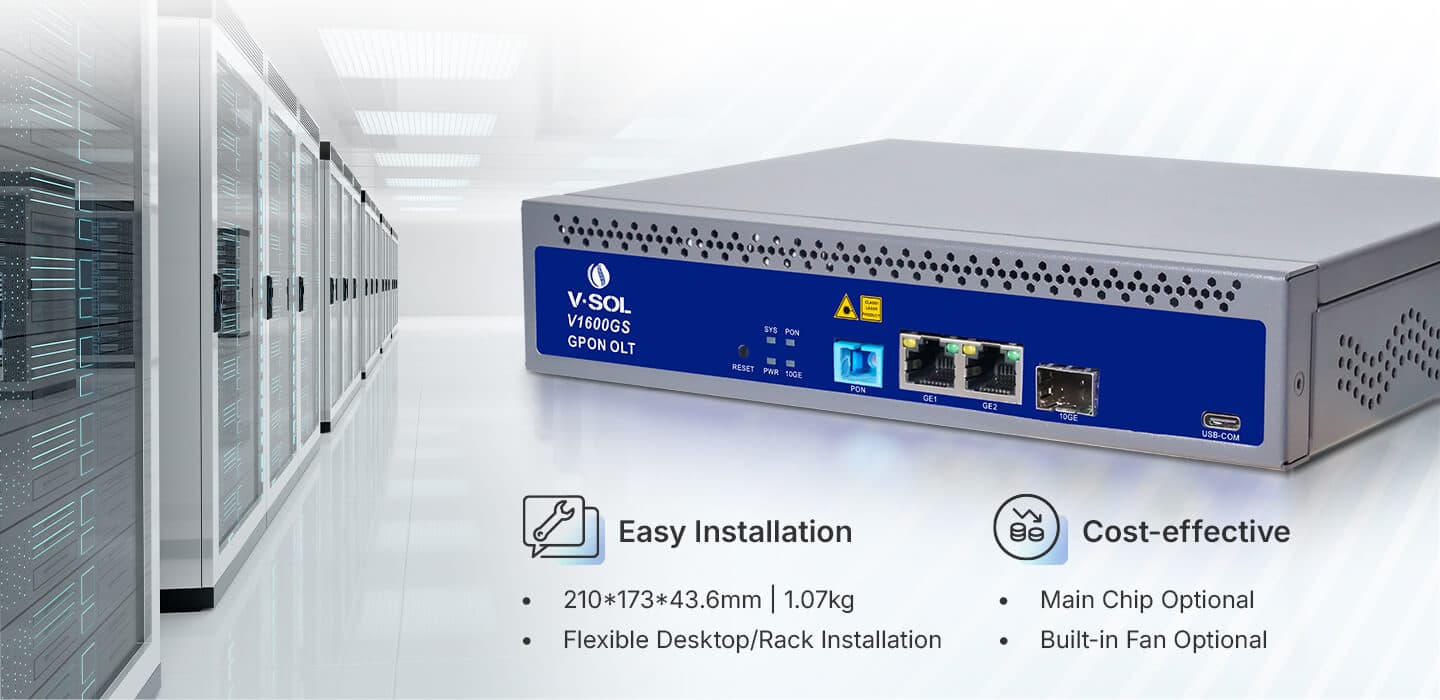 V1600GS-F/V1600GS-ZF — Single PON GPON OLT, vista 9