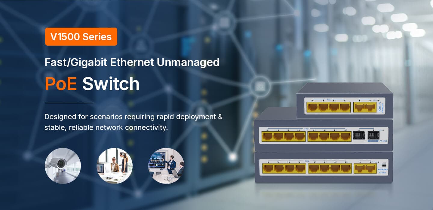 Serie PoE V1500 — Unmanaged PoE Switch (V1500 PoE Series), vista 5