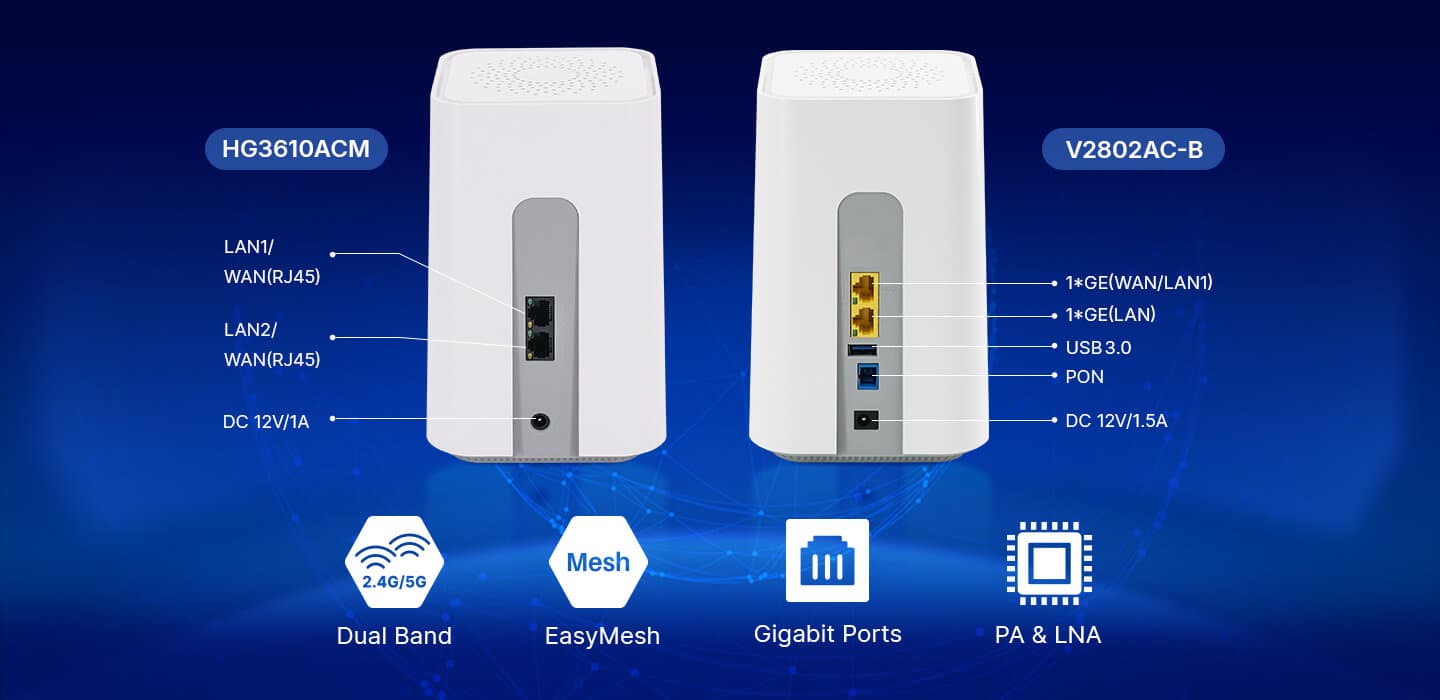V2802AC-B — 1XPON+1GE(WAN/LAN1)+1GE(LAN)+1USB3.0+Wi-Fi 5 HGU ONT, vista 7