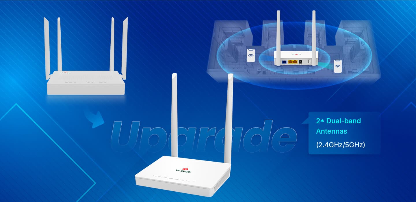 V2802AC-H — 1XPON+2GE+Wi-Fi 5 ONT, vista 9
