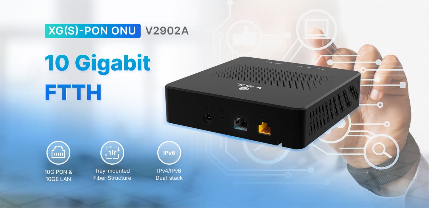 V2902A — 10G PON+1GE+1*10GE SFU ONU, vista 7