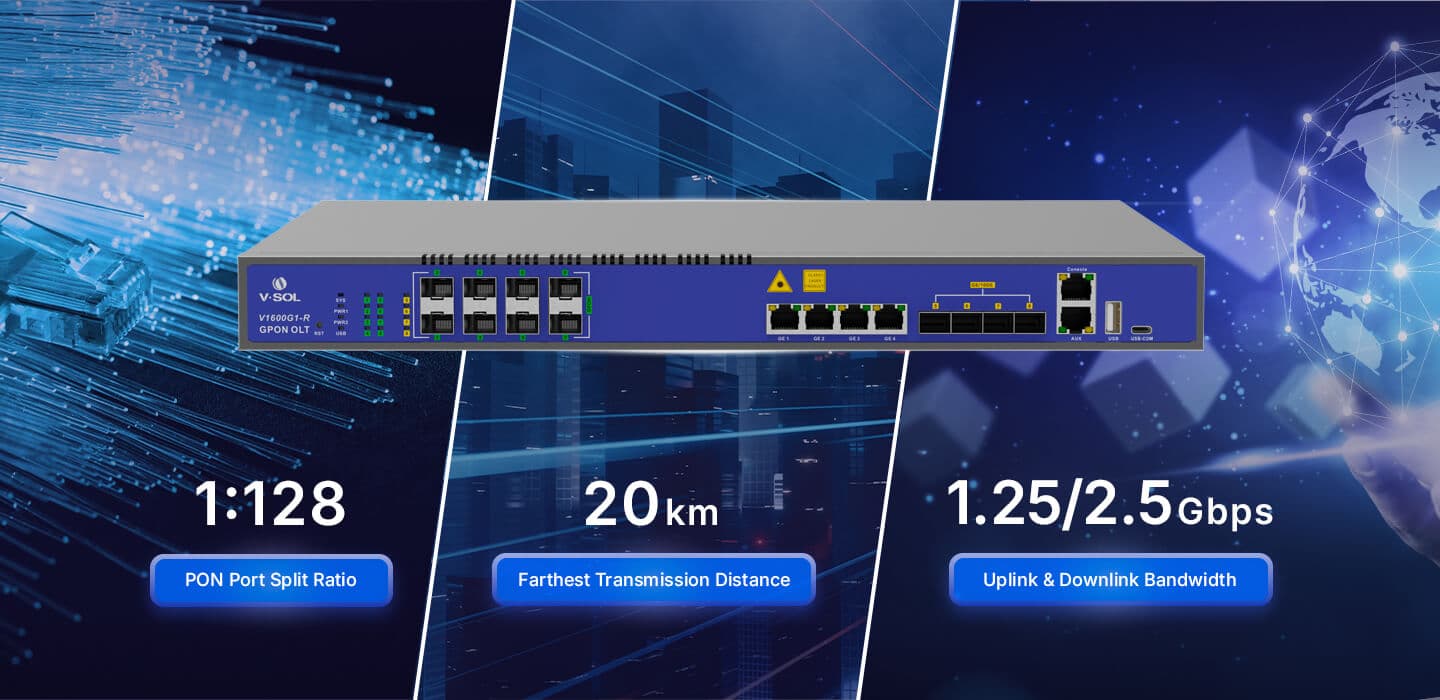 V1600G1-R — 8 Port GPON OLT, vista 8