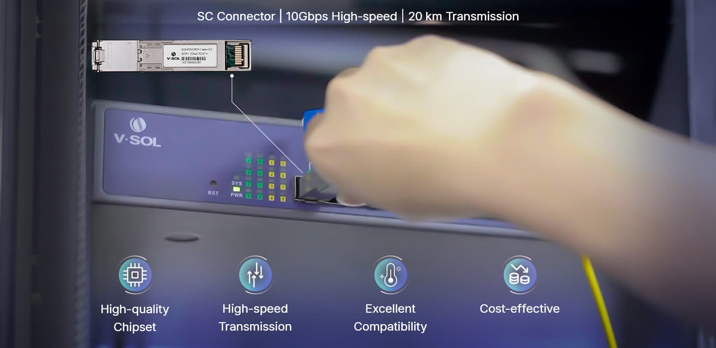 XGS-PON/GPON Combo OLT SFP+ Optical Module, vista 3