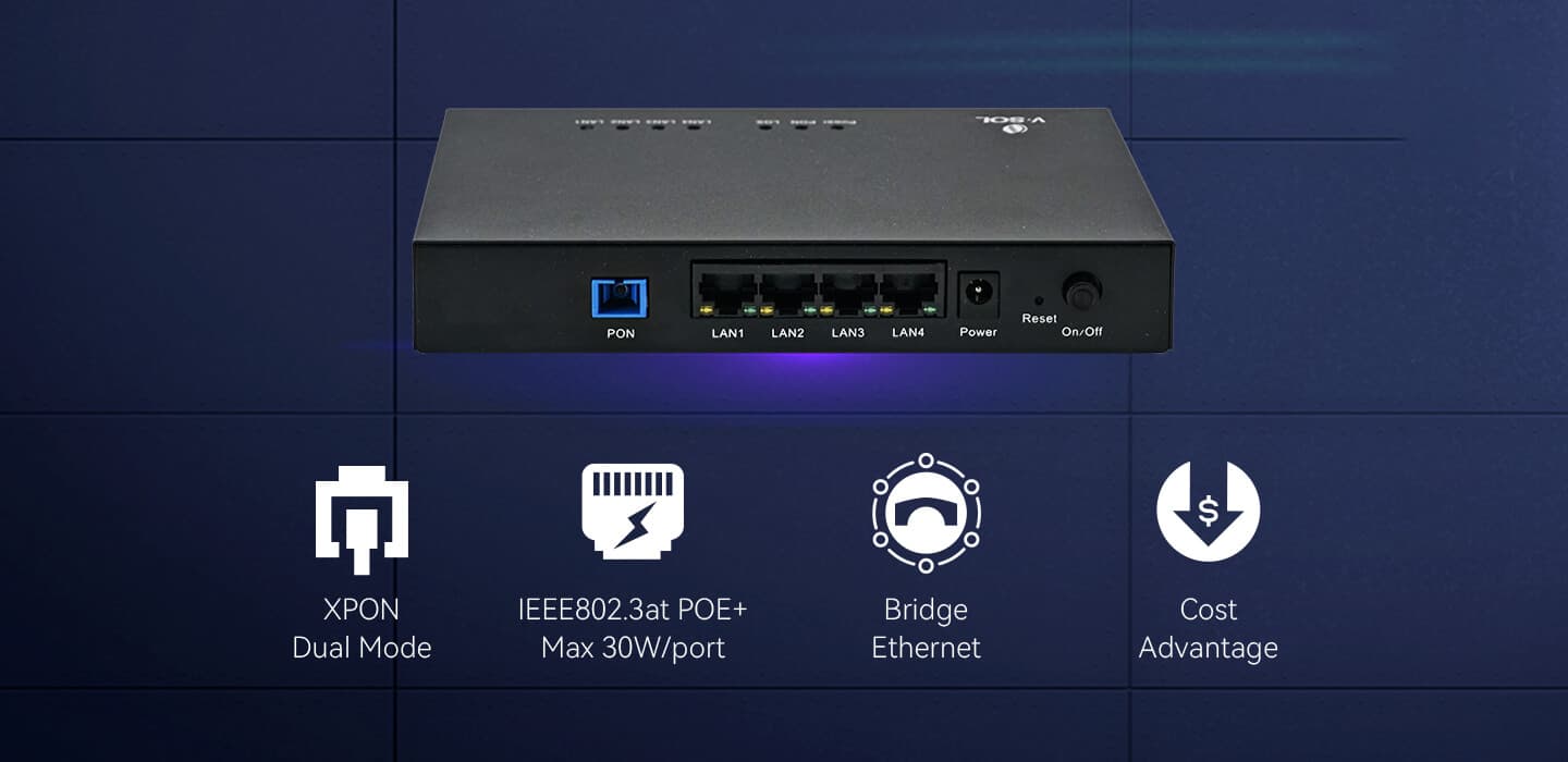 V2820D-1G3FPS — 1GE+3FE POE XPON ONU, vista 2