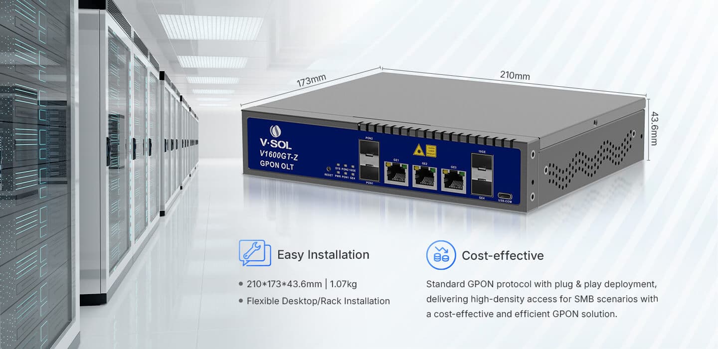 V1600GT-Z — Dual PON GPON OLT, vista 8