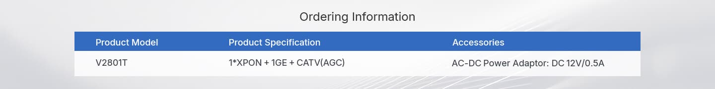 V2801T — XPON+1GE+CATV ONT, vista 10