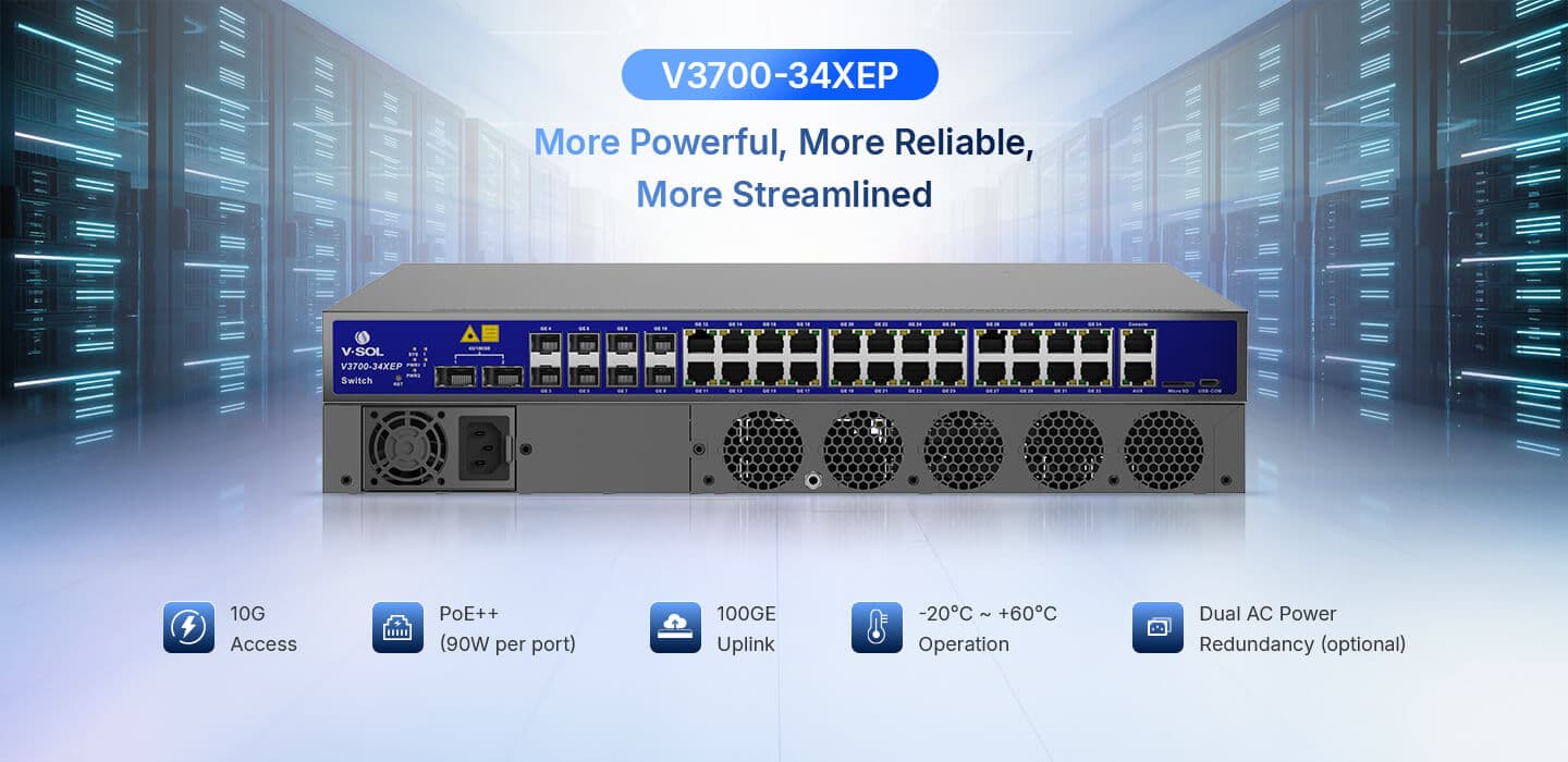 V3700-34XEP — 24*10GE(PoE++)+8*10GE(SFP+)+2*40G/100G(QSFP) Layer3 Switch, vista 6