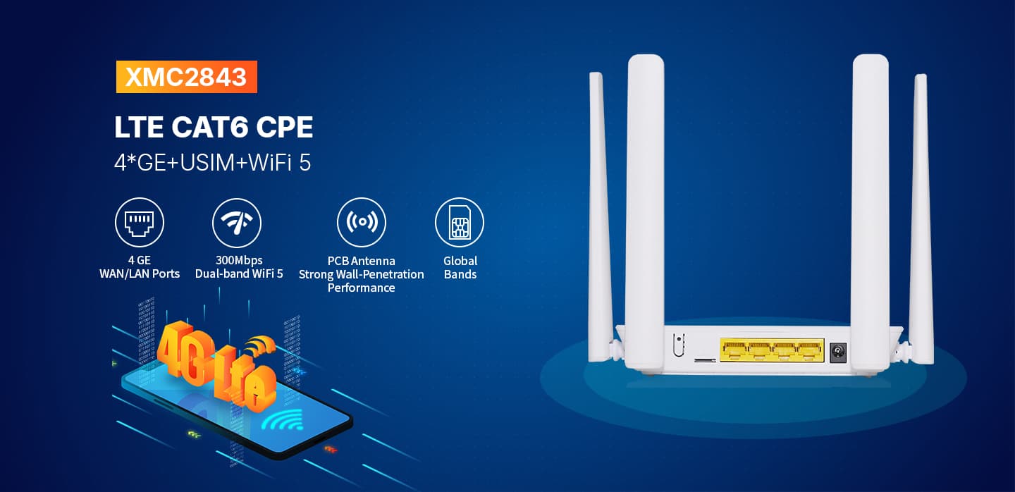 XMC2843 — 4LAN Ports LTE CAT6 CPE, vista 6