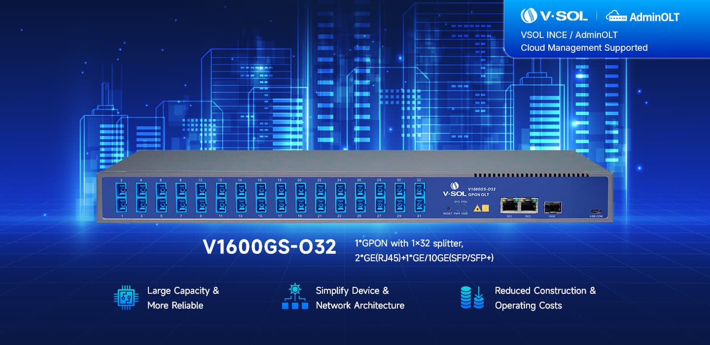 V1600GS-O32 — Single PON with 1×32 Splitter GPON OLT, vista 4