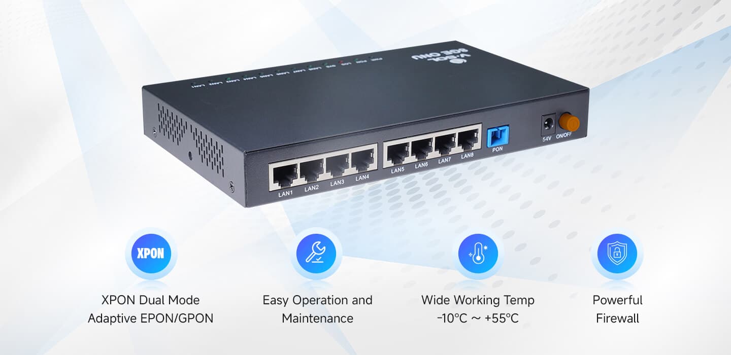 V2808-8GL(-PSE) — 1XPON+8GE(PoE+) MDU, vista 8