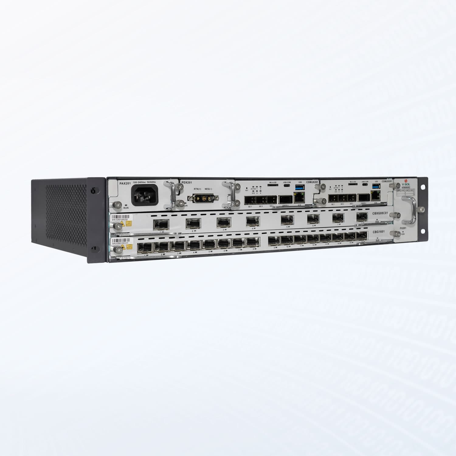 V5600X2 — Chasis combinado GPON/XGS-PON de 2 ranuras OLT, vista 2