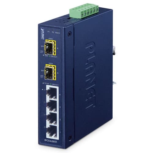 IFGS-620TF — Industrial 4-Port 10/100TX + 2-Port 1000X SFP Ring Ethernet Switch