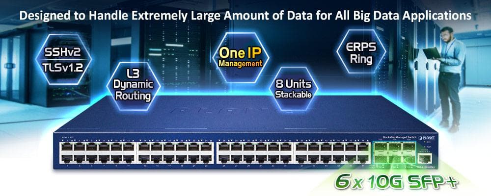 SGS-6310-48T6X — L3 48-Port 10/100/1000T + 6-Port 10G SFP+ Stackable Managed Switch, vista 4